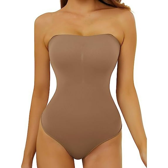 LELINTA Women's Sexy Strapless Bodysuit One Piece Triangle Off Shoulder Shapewear Full Body Shaper Tops Backless High Waist Shaper Plus Size Bodysuit