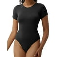 thumbnail image 1 of LELINTA Women's Short Sleeve Bodysuit Seamless Ribbed Triangle T-shirt Tops Basic Shapewear Jumpsuit Leotard, 1 of 8