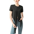 thumbnail image 1 of LELINTA Women's Short Sleeve Yoga Tops Sexy Cross Split Front Workout Tops for Ladies Gym Fitness Sports Shirts Casual Loose Tunic Top, 1 of 7