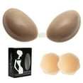 thumbnail image 1 of LELINTA Women's Strapless Push Up Invisible Sticky Bra Silicone Reusable Self Adhesive Backless Bra with Flower Nipple Cover for Dress Halter, Upgrade style Coffee/ Beige, 1 of 8