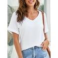 thumbnail image 1 of LELINTA Women's V Neck T-Shirts Roll Short Sleeve Irregular Hem Tees Summer Casual Tops, Black/ White/ Army Green, S-3XL, 1 of 5