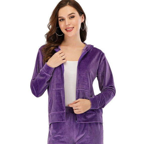 LELINTA Women's Velour Tracksuits Hoodie Running Jogger Shirt, Plus Size S-2XL (Only Top)