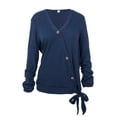 thumbnail image 1 of LELINTA Women's Waffle Knit Tunic Blouse Long Sleeve Button Down Tie Front Knot Casual Tops, Navy Blue, 1 of 8