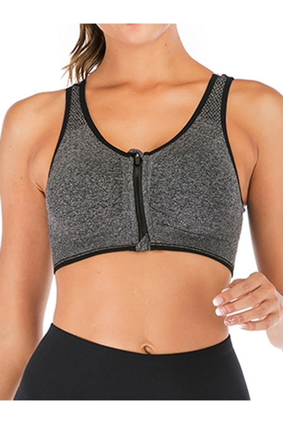 Women's Zip Front Racerback Sports Bra High Impact Workout Gym Activewear Yoga Bra Five Color