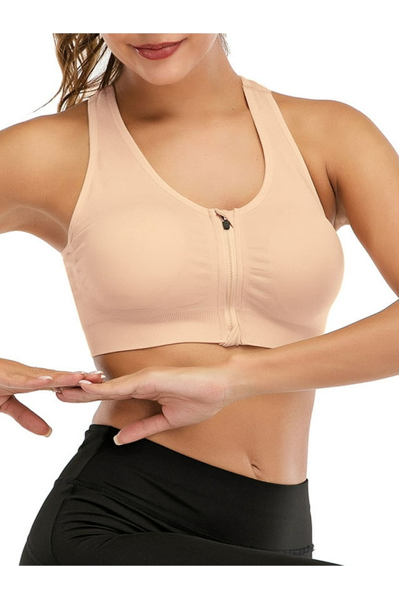 Women's Zip Front Sports Bra Wireless Post-Surgery Bra Active Yoga Sports Bras with Removable Pads Yoga Bras