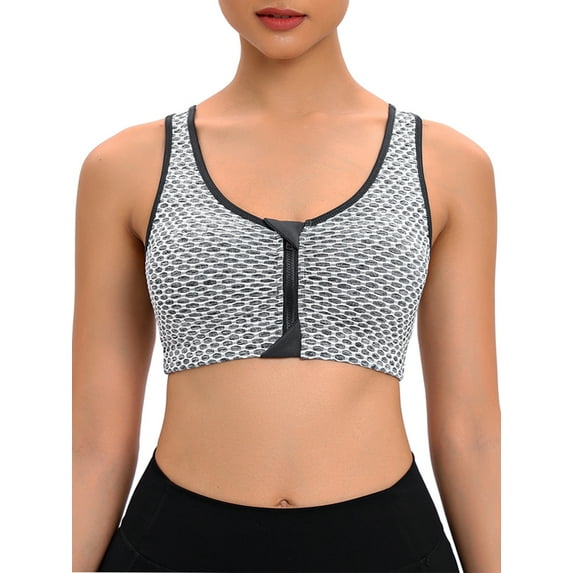 LELINTA Women's Zip Front Sports Bra Wireless Post-Surgery Bra Active Yoga Sports Bras