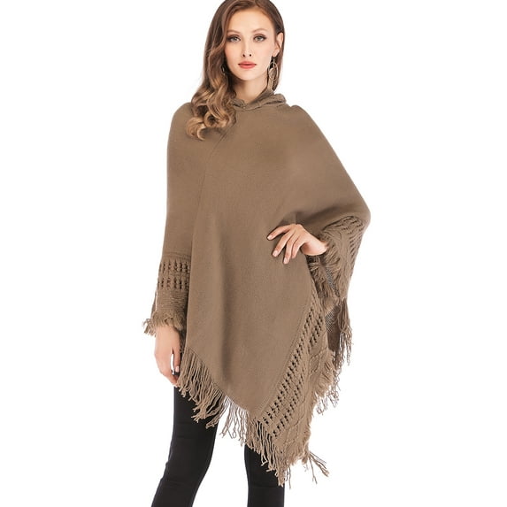 LELINTA Womens Autumn Winter Poncho Shawl Cloak Tassel Knitted Sweater Batwing Sleeve Coat Outwear Pullover Jumper, One Size, 3 Colors