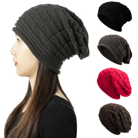 LELINTA Womens Beanie Hats Winter Warm Knitted Crochet Slouchy Knit Baggy Ski Cap Stocking Cap Soft Warm Cute, Black/ Grey/ Red/ Coffee
