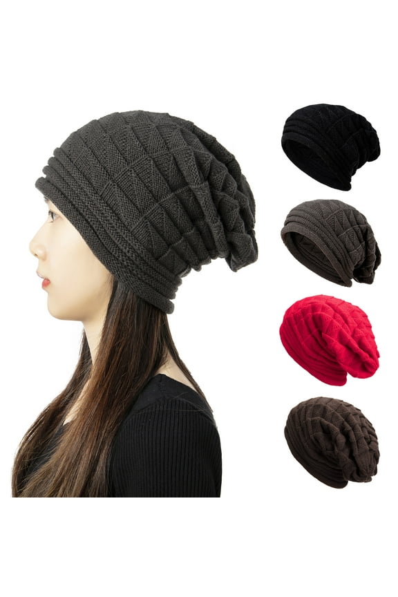 Womens Beanie Hats Winter Warm Knitted Crochet Slouchy Knit Baggy Ski Cap Stocking Cap Soft Warm Cute, Black/ Grey/ Red/ Coffee