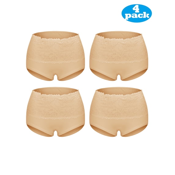 LELINTA Womens Cotton Underwear Lace High Waist Full Coverage Brief Panty 4 Pack