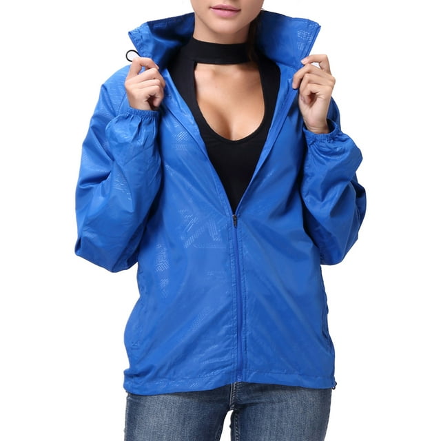 LELINTA Womens Fashion Lightweight Jacket Waterproof Windbreaker Packable Jacket Classic Zipper-Up Hoodie Active Sportswear