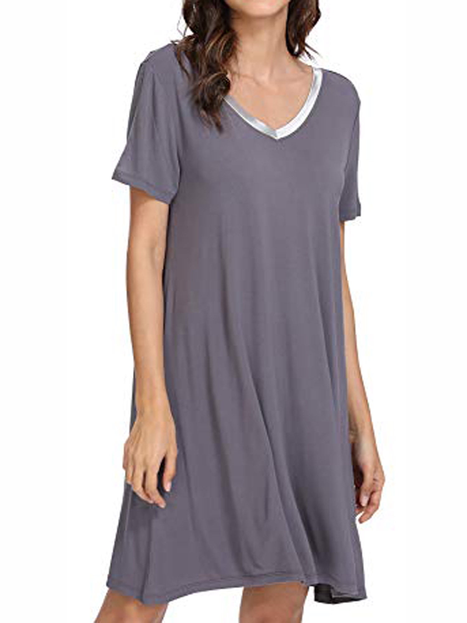 LELINTA Womens Nightgown Sleepwear Cotton Pajamas V Neck Bamboo ...