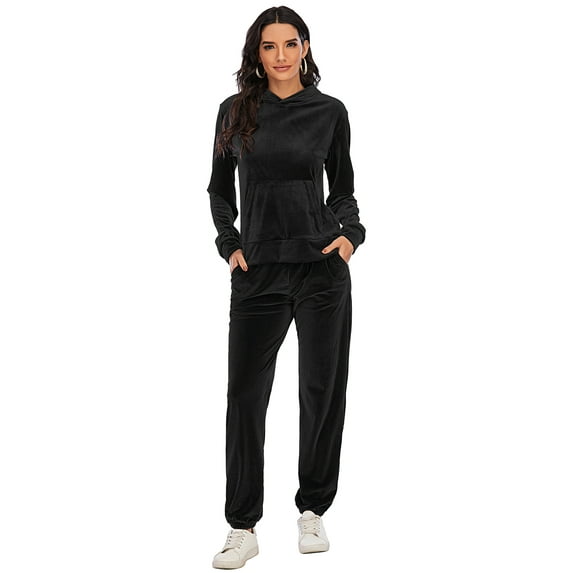 LELINTA Womens Two Piece Velour Tracksuit Set Zipper Long Sleeve Hoodie and Active Pants Casual Joggers Activewear, Black/ Blue/ Red/ Purple, S-2XL