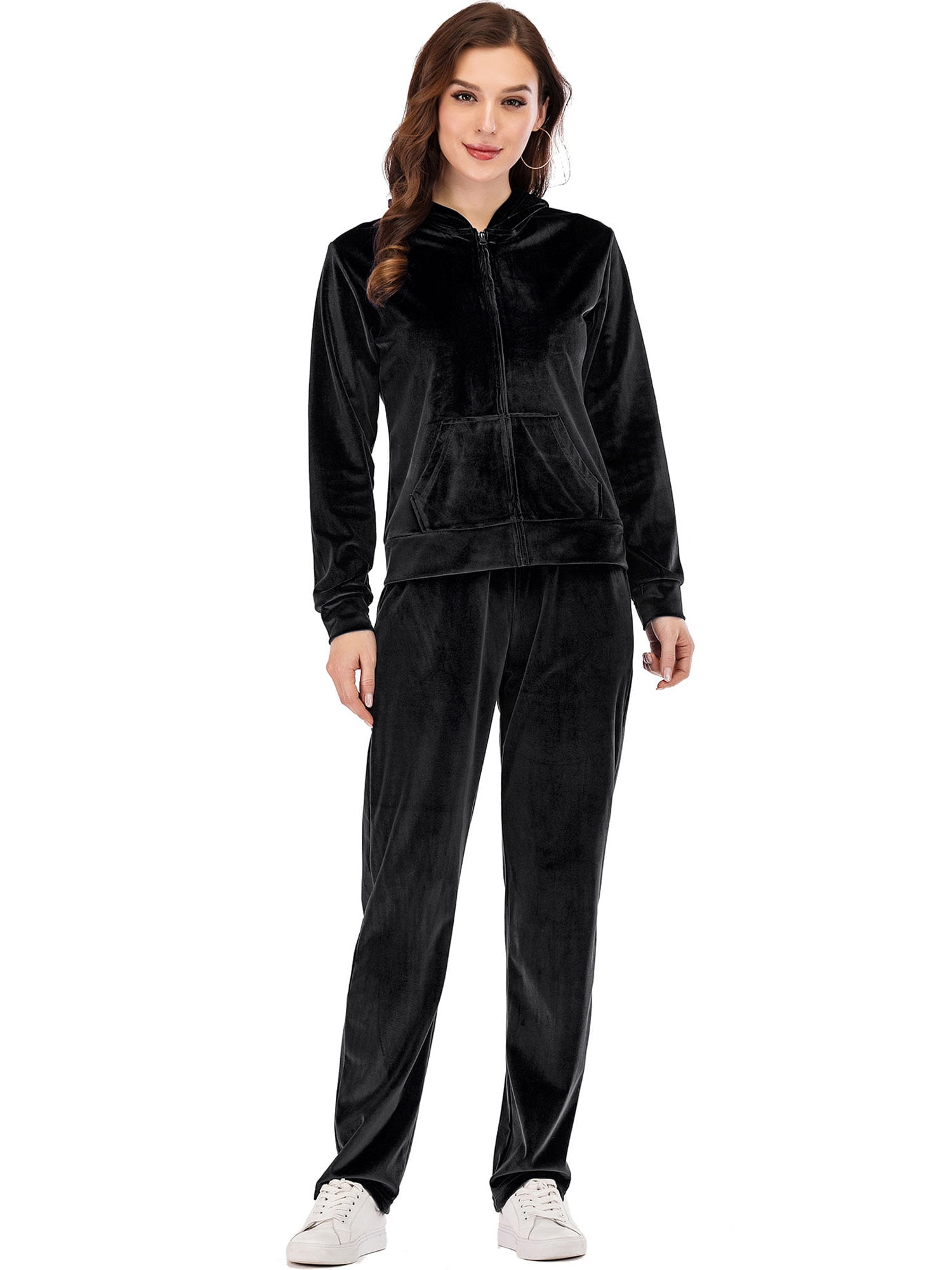 Athletic Velvet Collar Zipper Long Sleeve Two Piece Set