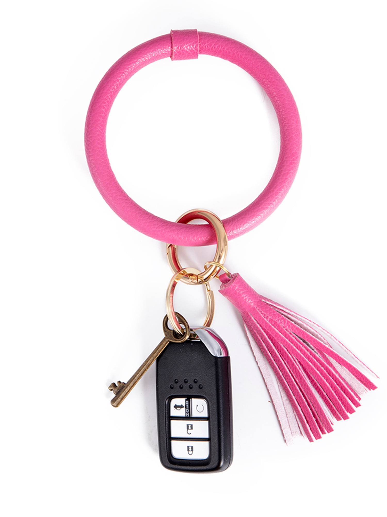 Key Rings Walmart LELINTA Wristlet Keychain Leather Bracelet Keyring Bangle Round Shaped ...