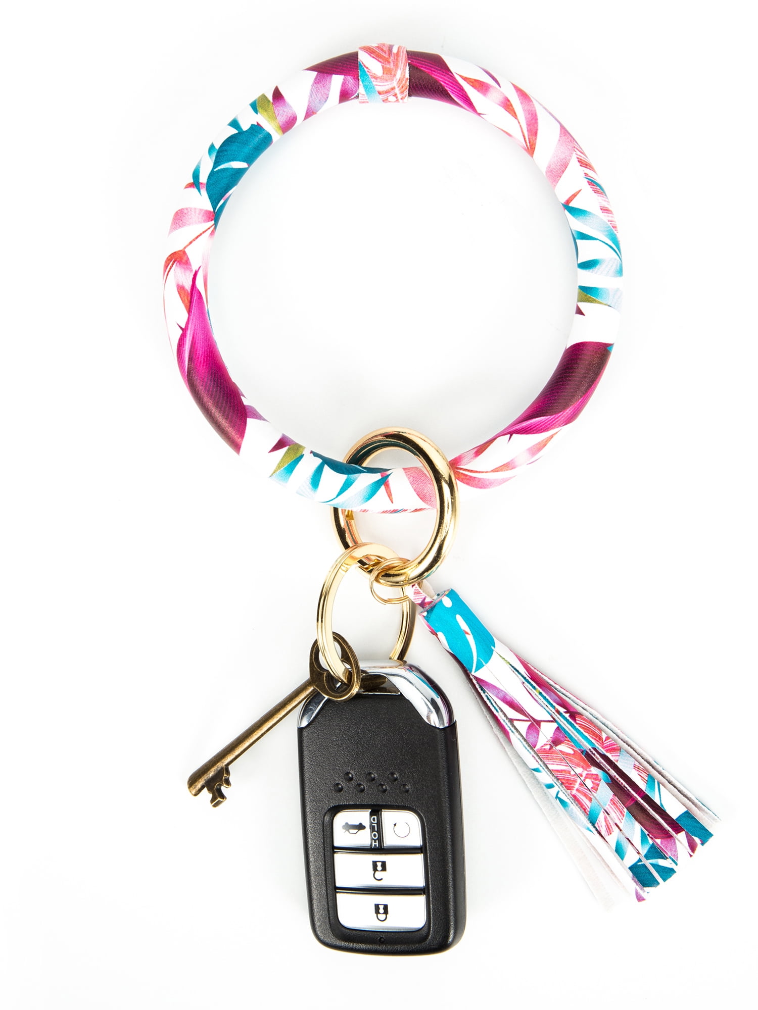 Key Rings Walmart LELINTA Wristlet Keychain Leather Bracelet Keyring Bangle Round Shaped ...