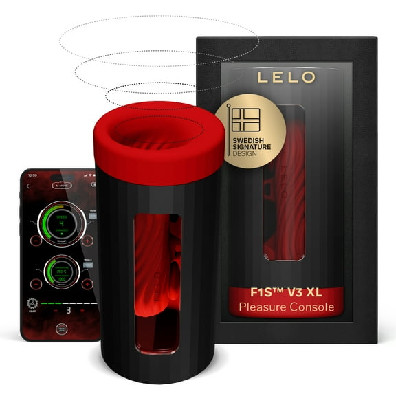 LELO F1S V3 XL Vibrating Penis Sleeve with 8 Settings App and an AI Masturbator for Men, Red