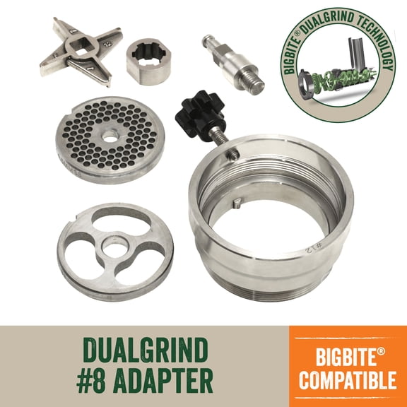 LEM Products #8 DualGrind Meat Grinder Adapter, Stainless Steel Attachment