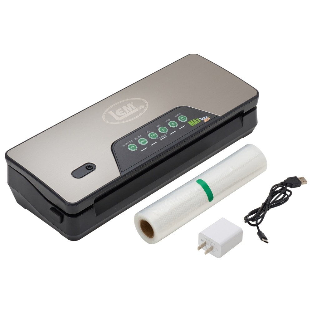 LEM Cordless Black and Silver Food Vacuum Sealer with Bag Cutter
