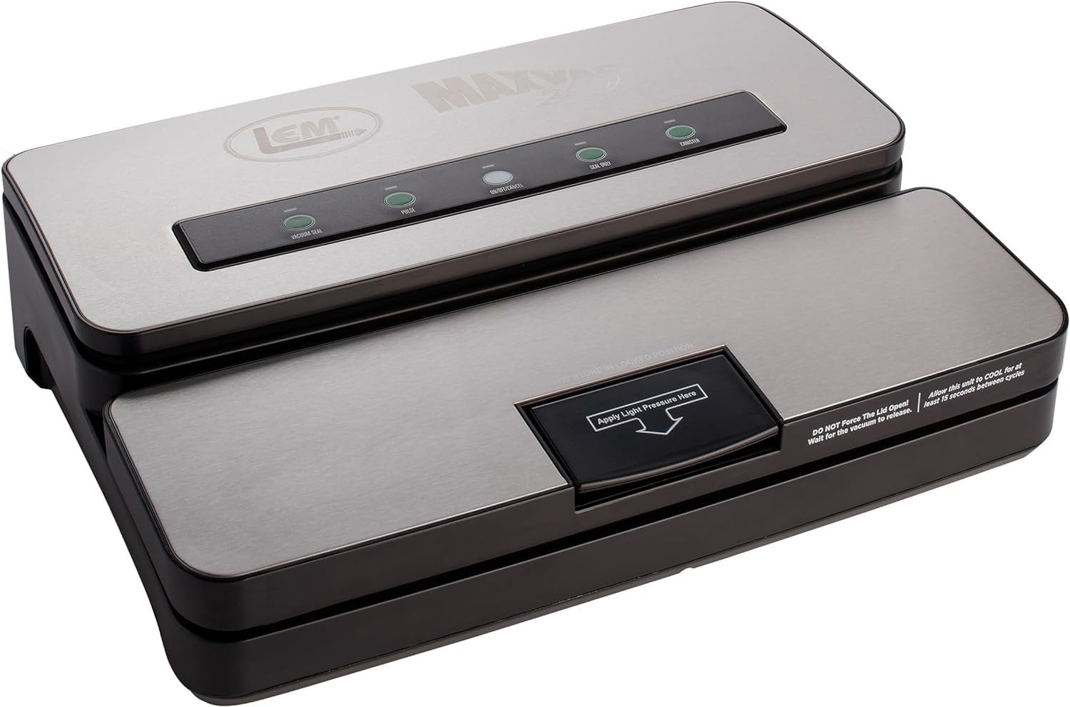 LEM Products MaxVac 250 Stainless Steel Vacuum Sealer with Built-In Bag Holder and Cutter, Silver and Black