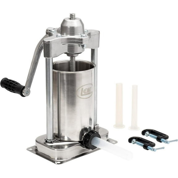 LEM Products Mighty Bite Vertical Stainless Steel 5 Pound Capacity Sausage Stuffer with Plastic Stuffing Tubes,Silver