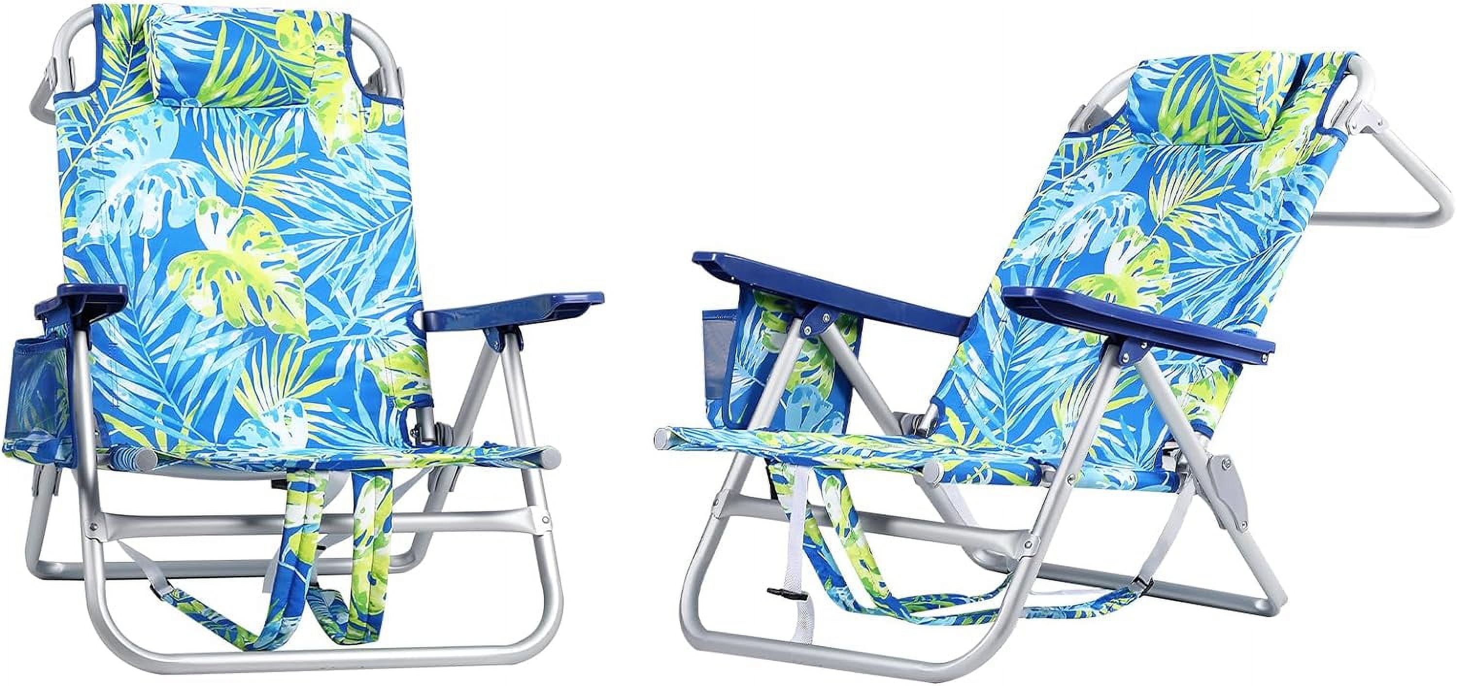 LEMBERI Backpack Beach Chairs for Adults 1 2 Pack Folding Heavy Duty Camping Chair with Large Pockets and Cup Holder Adjustable High Beach Lounge Chairs with Storage Shelf for Outdoor Travel Walmart.c...