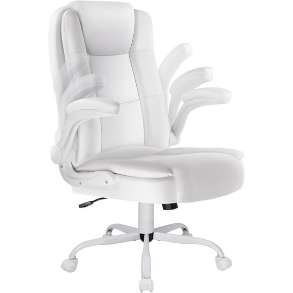 LEMBERI Flip-up Arms Office Desk Chair, Big and Tall Managerial Executive Chair, High Back Computer Chair, Ergonomic Adjustable Height PU Leather Chairs with Cushions Armrest for Long Time Sitting