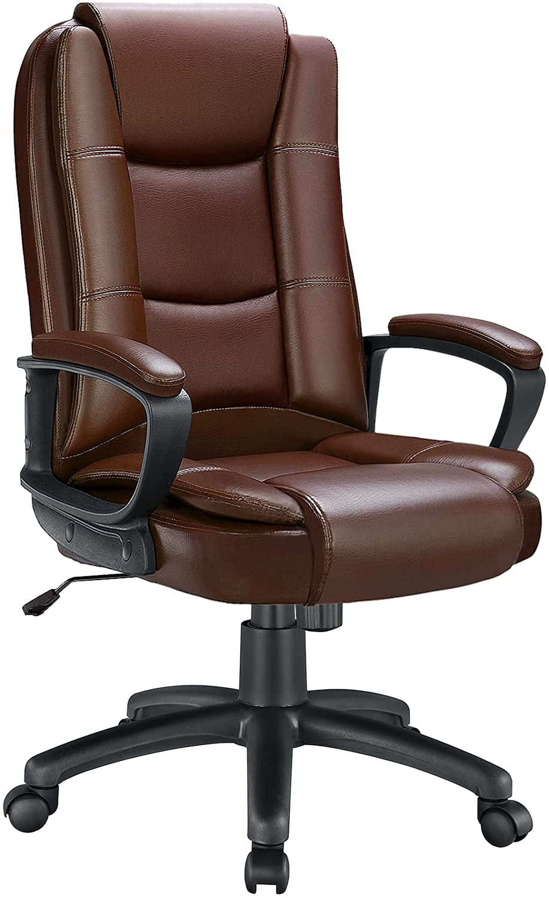 LEMBERI Office Desk Chair, Big and Tall High Back Managerial Executive Computer Chair, Ergonomic Height Adjustable PU Leather Chairs with Cushions Armrest for Long Time Sitting (Brown)