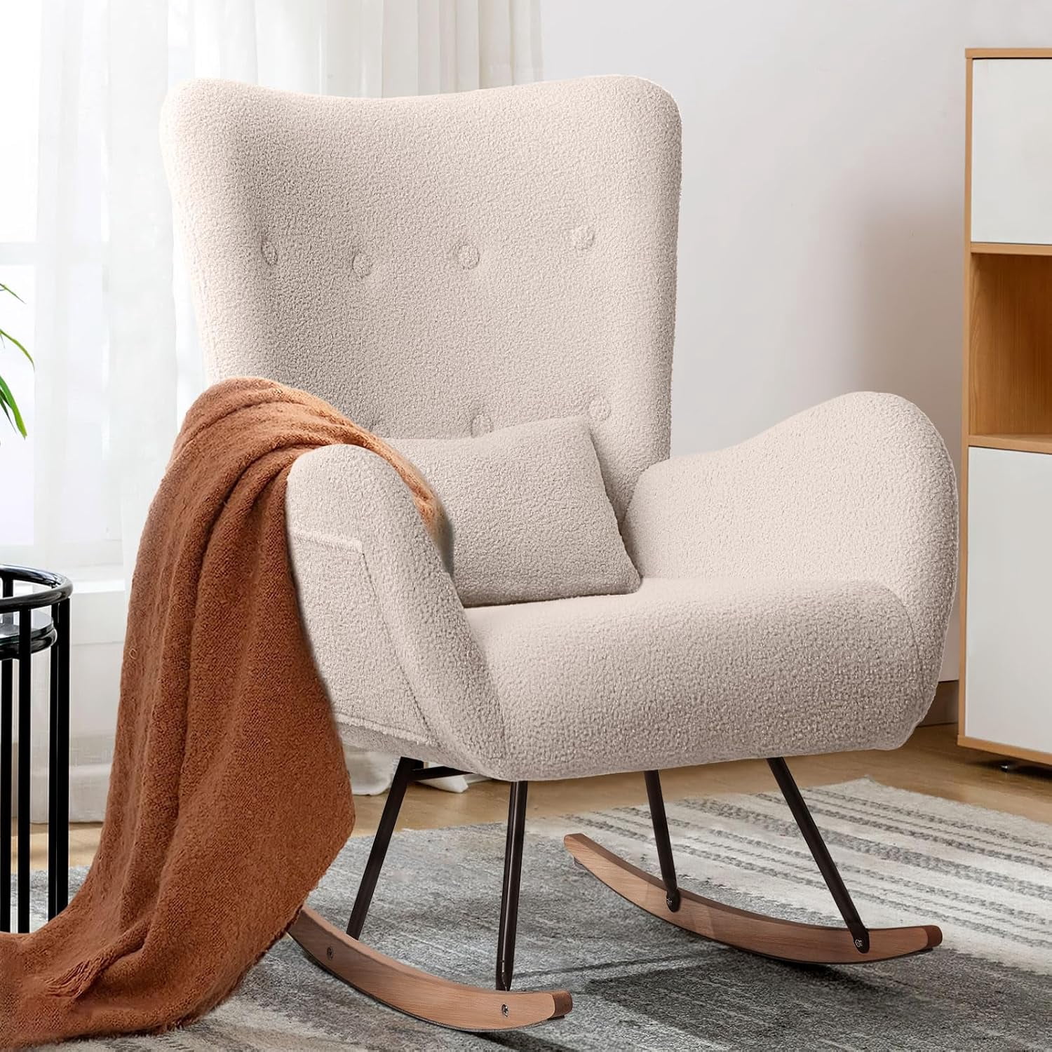 Padded Rocker Chairs LEMBERI Rocking Chair Nursery, Teddy Upholstered Padded Seat Rocking ...