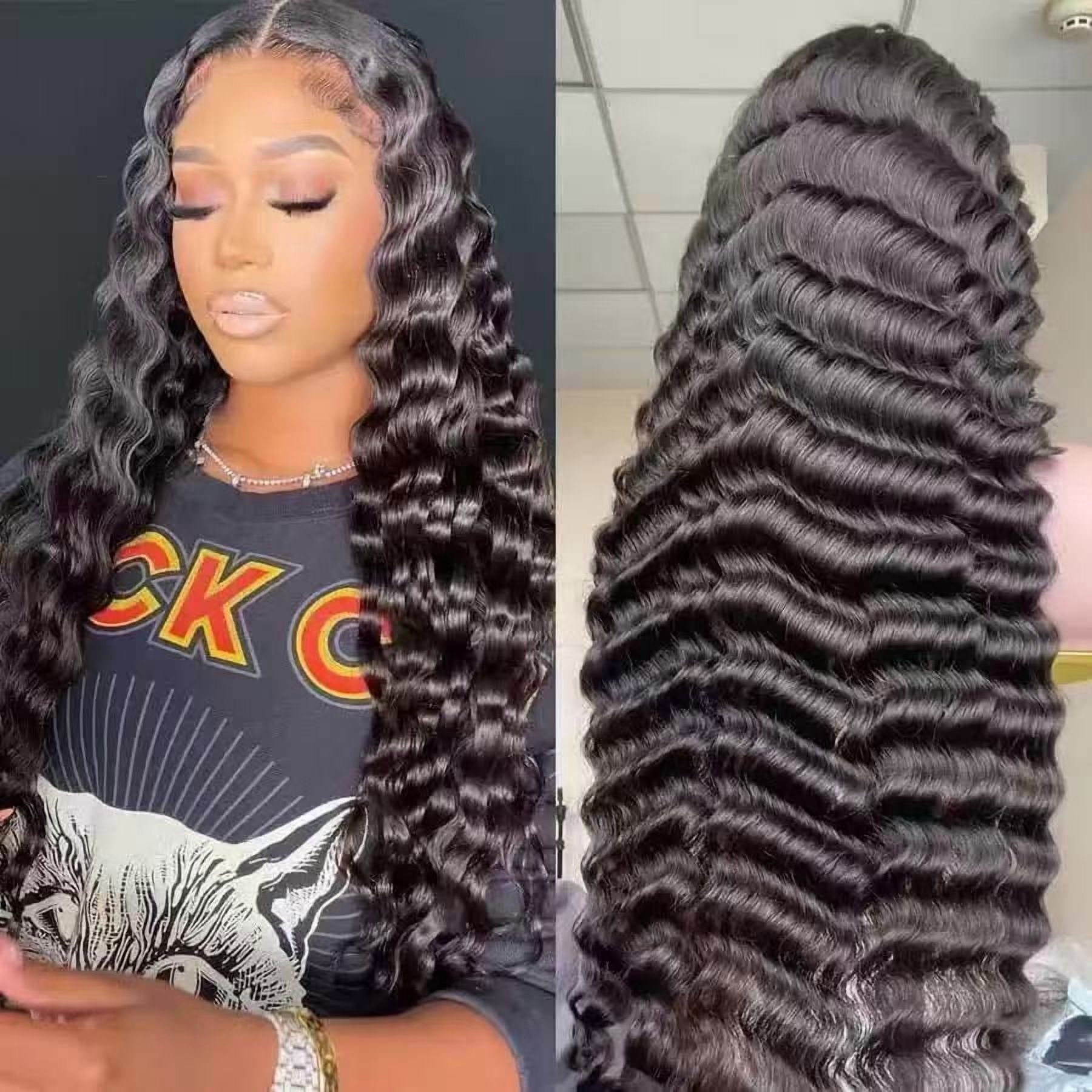 LEMENTINE 13x4 Full Frontal Lace Glueless Deep Wave 200% High-Density Pre-Plucked Human Hair Wigs Long Hair from 18inch to 30inch with Natural Color