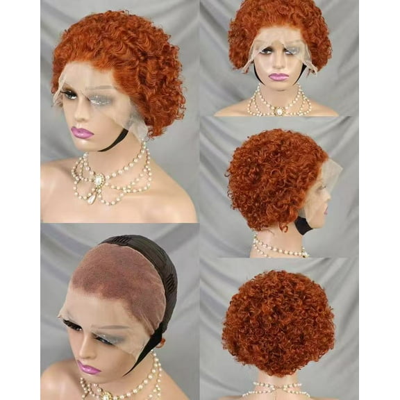 LEMENTINE Frontal Lace Glueless Pixie Cut Wig many Colors curly style 180% High-Density Pre-Plucked Human Hair Wigs, 6"