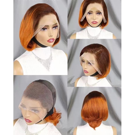 LEMENTINE Frontal Lace Glueless Pixie Cut Wig many Colors wave style 180% High-Density Pre-Plucked Human Hair Wigs