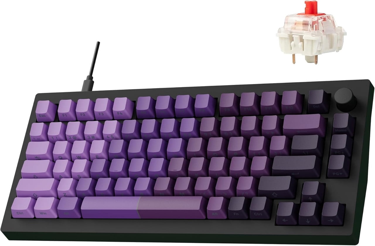 LEMOKEY X4 QMK Wired Mechanical Keyboard, 75% Layout South-Facing Red Backlit, Side-Printed Double-Shot PBT Keycaps with Linear Red Mechanical Switch for Windows