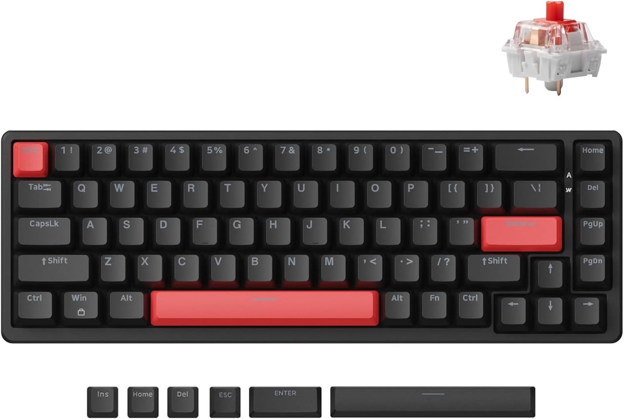 LEMOKEY X6 Wired Mechanical Keyboard, QMK Programmable 65% Layout with Pre-Lubed Linear Switch, North-Facing Red Backlit N-Key Rollover Compatible with Windows