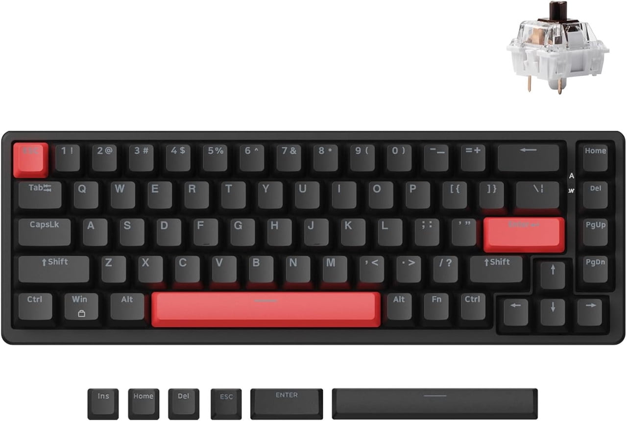 LEMOKEY X6 Wired Mechanical Keyboard, QMK Programmable 65% Layout with Pre-Lubed Tactile Switch, North-Facing Red Backlit N-Key Rollover Compatible with Windows