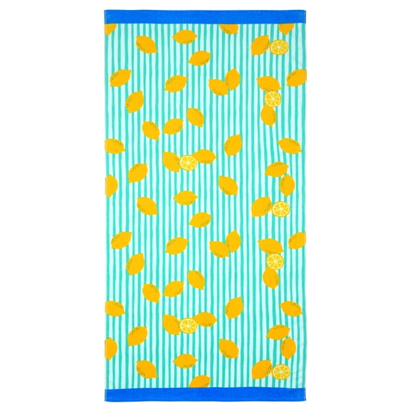 Mainstays Summer Vibes Cotton-Blend Beach Towel, 72 x 36 in, Lemon Stripe