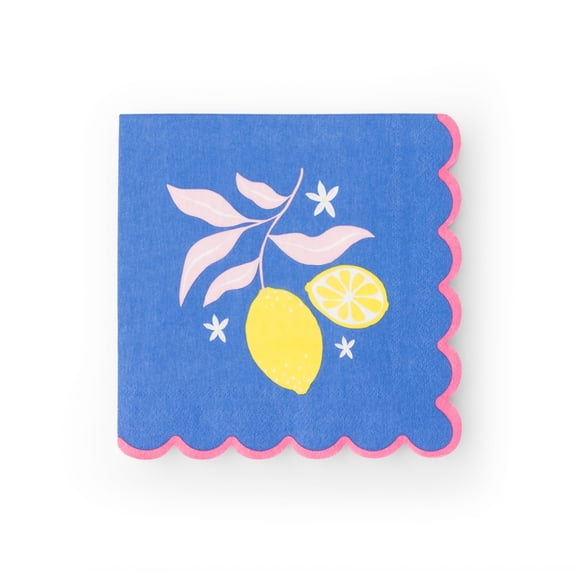 Bonjour Fte Summer Lemmon Large Paper Napkins, Disposable Party Supplies, 20 Count, Lunch Size, Picnic, Birthday, Summer, Pool Party
