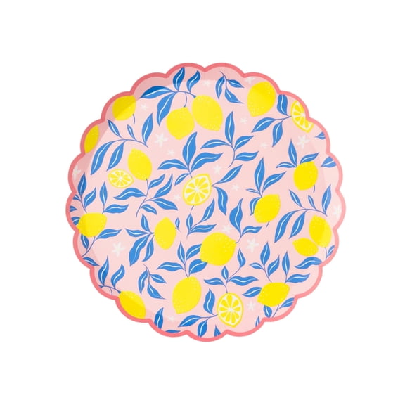 Bonjour Fte Summer Lemons Small Paper Dessert Plates, Disposable Party Supplies, 8 Count, 8 Inch, Summer, Pool Party, Bridal Shower