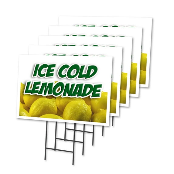 LEMONADE 1 5 Pack Of 12" x 16" Yard Sign & Stake | Advertise Your Business | Stake Included Image On Both Sides | Made in The USA