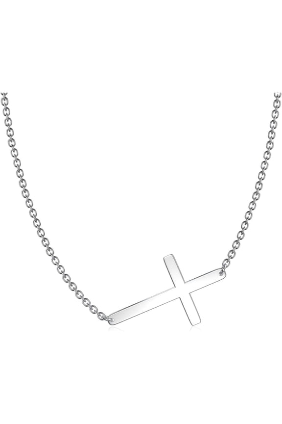 LEMONDROP 925 Sterling Silver Sideways Cross Necklace