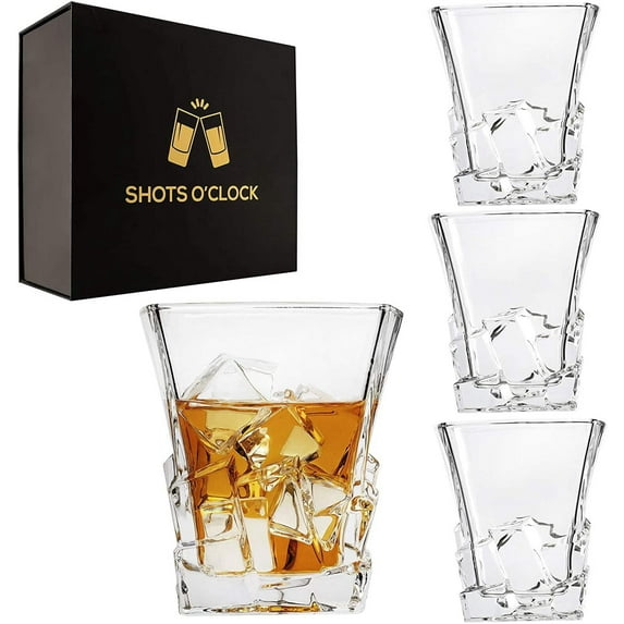 LEMONSODA Clear Premium Bourbon Glasses Set of 4 - Elegant Whiskey Glasses for Scotch, Single Malt - Old Fashioned Glass Set in Gift Box