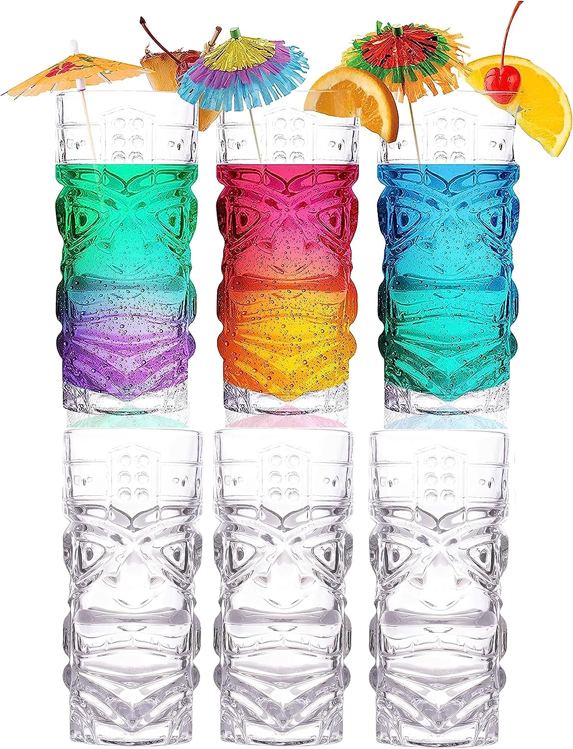LEMONSODA Clear Tiki Glasses, Set of 6 450 ML Perfect for Exotic