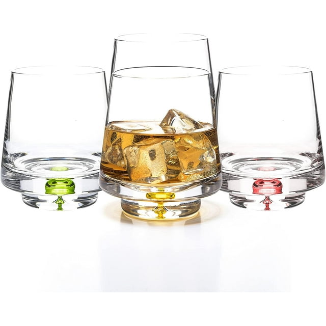 LEMONSODA Crystal Bubble Base Whiskey Glasses in 4 Colors Packs of 4