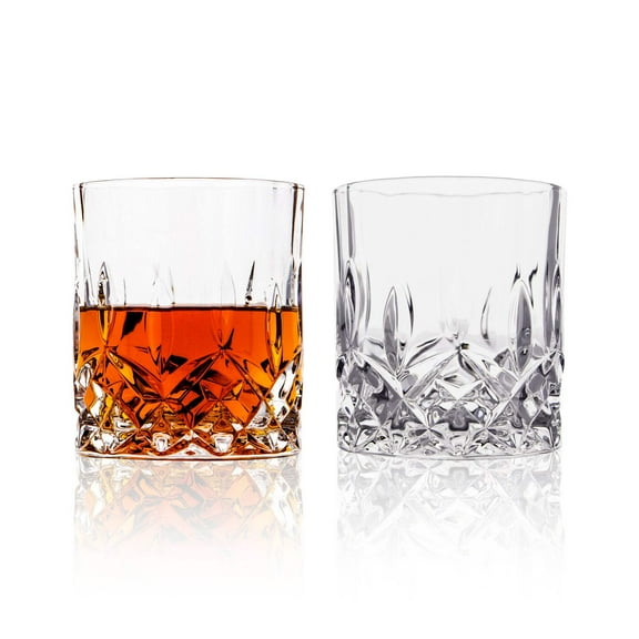 LEMONSODA Crystal Cut Old Fashioned Whiskey Glasses  - Pack of 2