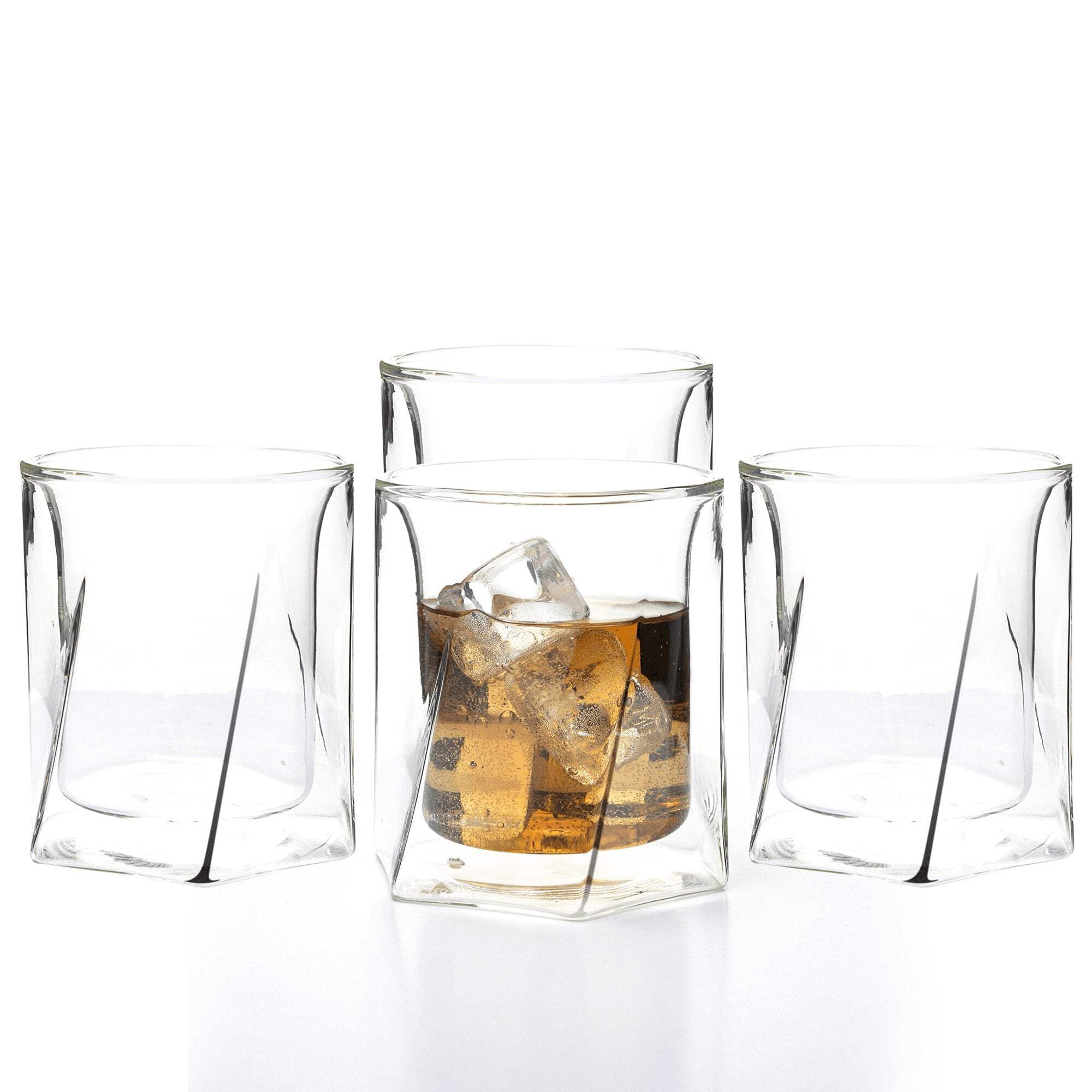 LEMONSODA Double Wall Hexagon Lead-Free Crystal Whiskey Glasses Set of 4