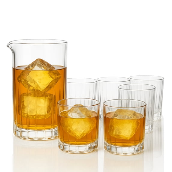 LEMONSODA Glass Pitcher with Drinking Glasses Set of 7 – Cocktail Mixing Glass with Wide Mouth – 360-Degree Spinning Crystal Glasses with Heavy Bottom – Vintage Glasses for Gin and Tonic, Sangria