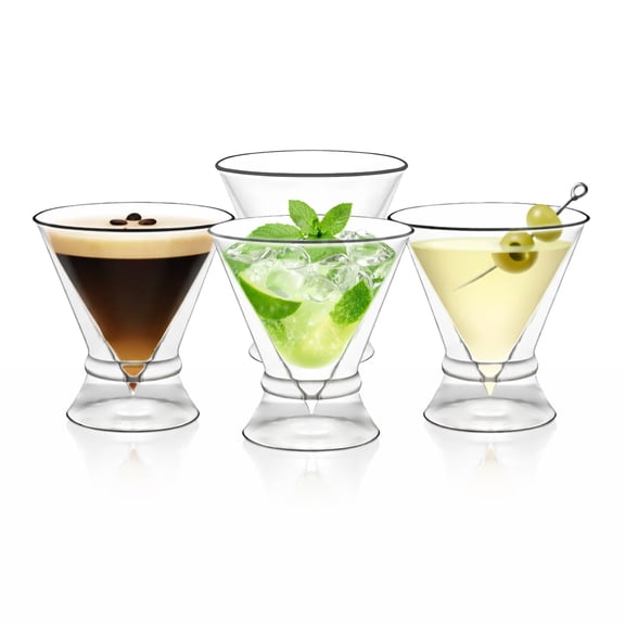 LEMONSODA Stemless Martini Cocktail Glasses Set of 4 for Margaritas, Espresso Matinis, Manhattans, Cosmopolitans, Home Bar, Birthdays, Housewarming Gift, Crystal Clear 8 OZ
