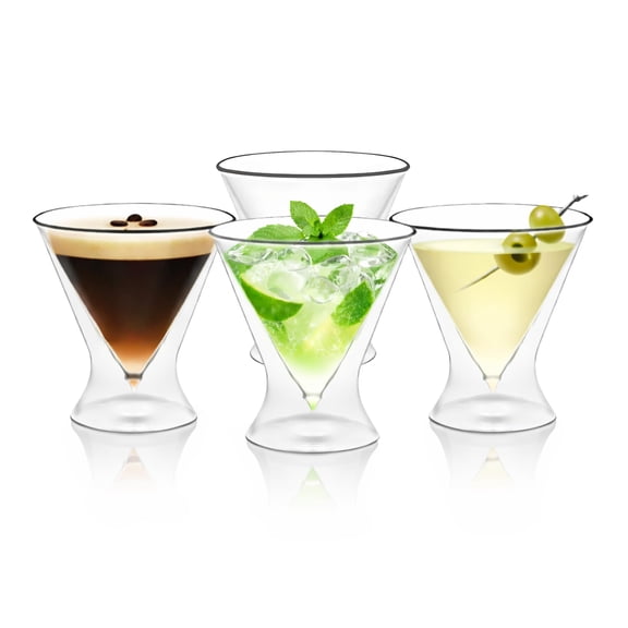LEMONSODA Stemless Martini Cocktail Glasses Set of 4 for Margaritas, Espresso Matinis, Manhattans, Cosmopolitans, Home Bar, Birthdays, Housewarming Gift, Crystal Clear 8 OZ