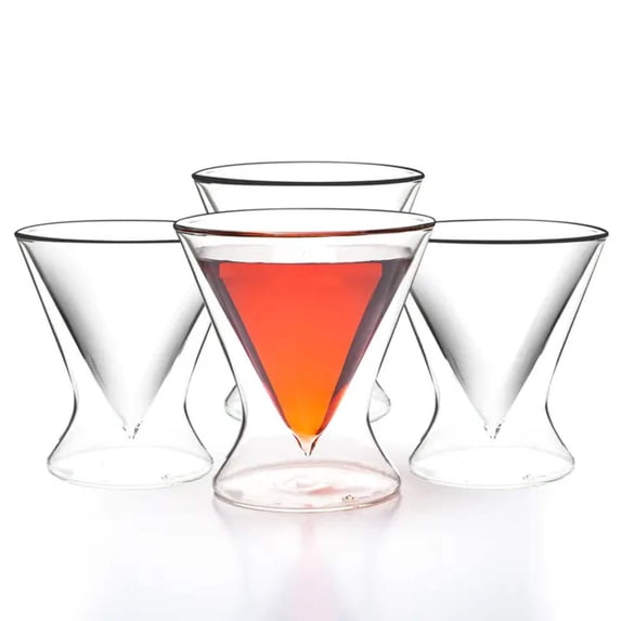 LEMONSODA Stemless Martini Glasses - Double Walled Design with Ring Base - Drink Suspended in Air - 8 oz - Set of 4 Glasses