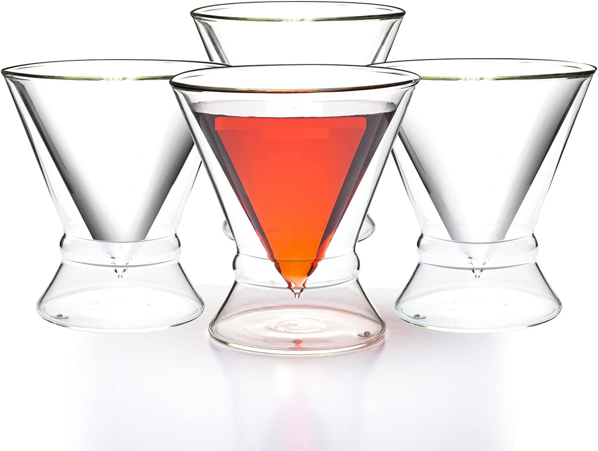 Double-Walled Stemless Martini Glasses with Ring Base - Set of 4